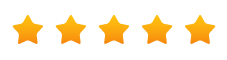 Five bright yellow-orange gradient stars aligned horizontally against a solid black background, each star featuring a classic five-pointed shape with smooth edges and a subtle glow effect, commonly used to represent top ratings or excellence.